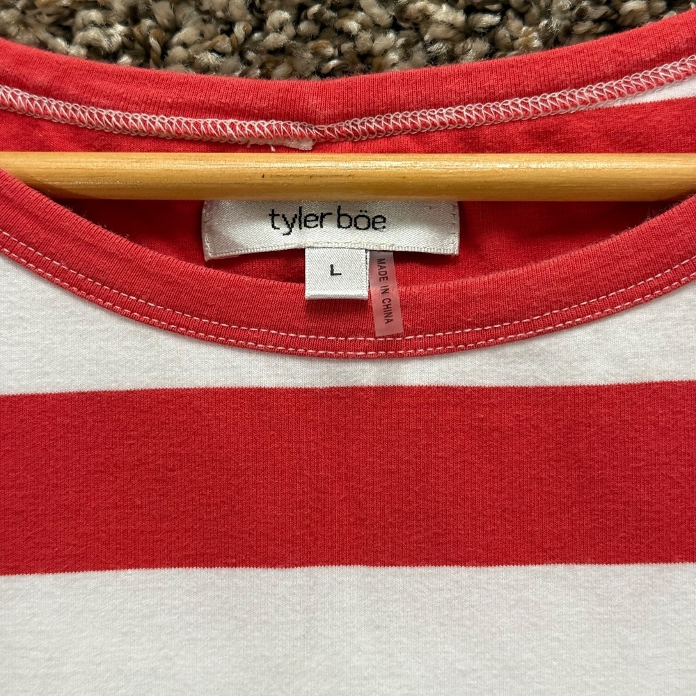 Tyler Boe Red & White Stripe Knit L Dress 3/4 Sleeve Shift Americana Coastal - Picture 2 of 6